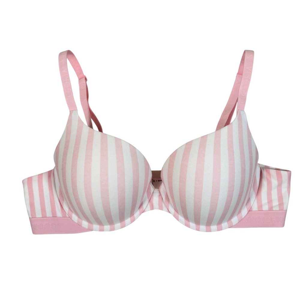Victoria's Secret Pink White Striped Full Cover Push-Up Barbiecore Everyday Bra